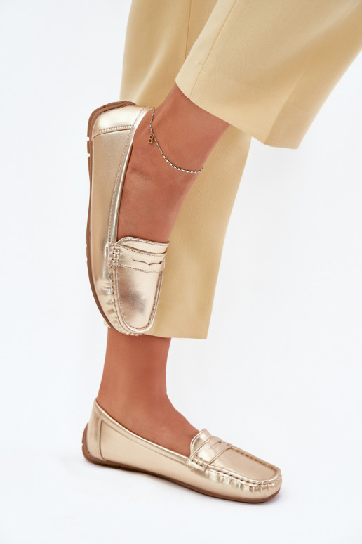 Feminin Eko Haut Mokassins goldene Farbe Lenvie