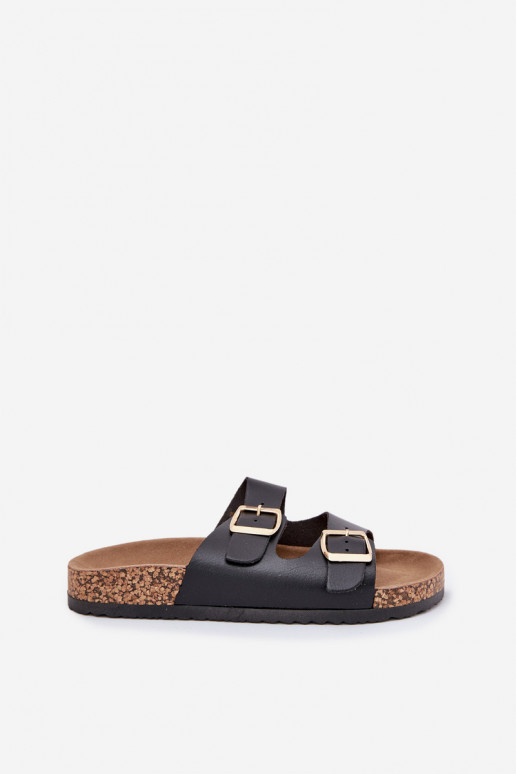 Pantoufles pour femmes avec boucles en cuir écologique couleur noire Iskira