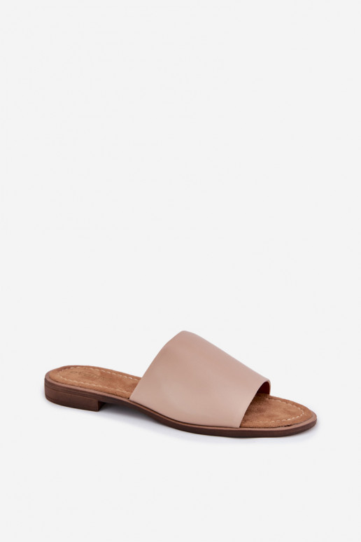 Dames Leer Glad Slippers beige Cerise Dames Leer Glad Slippers beige Cerise