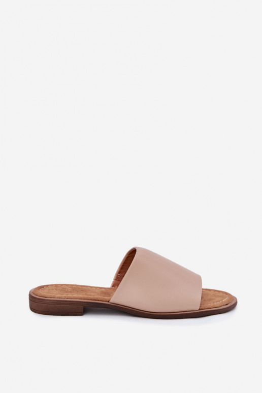 Dames Leer Glad Slippers beige Cerise Dames Leer Glad Slippers beige Cerise
