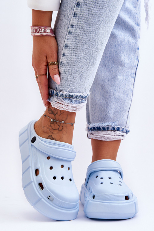 Tongs type Crocs avec plateforme surélevée Bleu clair Beckett