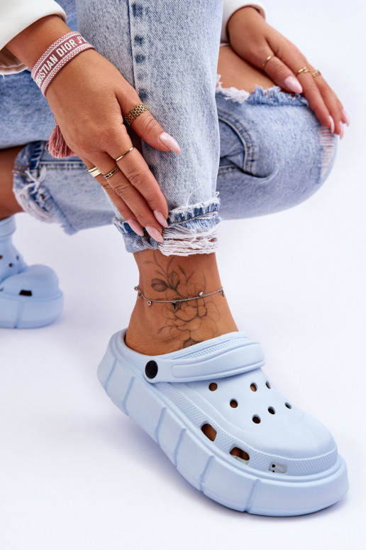 Tongs type Crocs avec plateforme surélevée Bleu clair Beckett