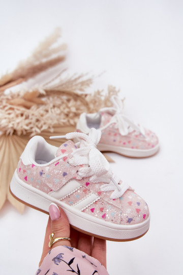 Glanzende kindersportschoenen met hartjes roze Tessina