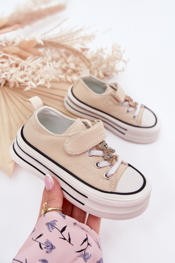 Kindisch lässige Schuhe Ze Złotą Przypinką Teddybären Beige Solena