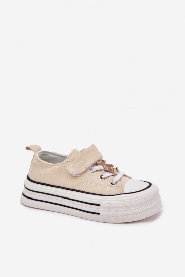 Kindisch lässige Schuhe Ze Złotą Przypinką Teddybären Beige Solena 2