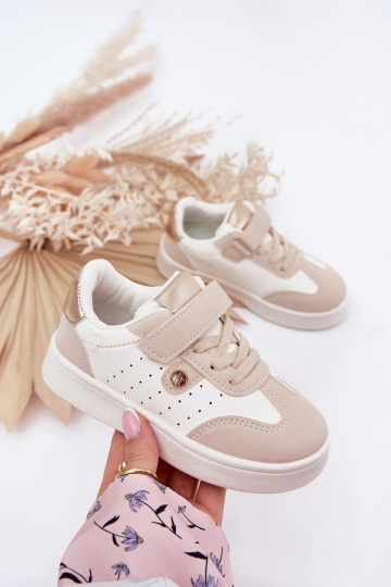 Turnschuhe Sneakers Stilvollllschuhe Kindisch mit Klebeverschlüssen Beige Zarina