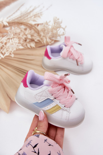 baskets Chaussures modèle baskets Puéril avec une semelle brillante Blanc-couleur rose Arielle