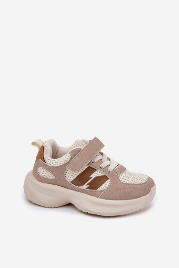 Turnschuhe Sneakers Stilvollllschuhe Kindisch mit Klebeverschlüssen Beige Selinea 2