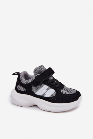 Turnschuhe Sneakers Stilvollllschuhe Kindisch mit Klebeverschlüssen SchZuarz und-graue Farbe Selinea 2