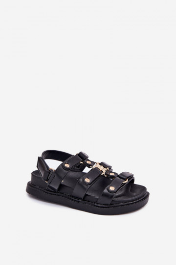 Puéril des sandales Ze couleur doréem Detalem couleur noire Lunessa 2