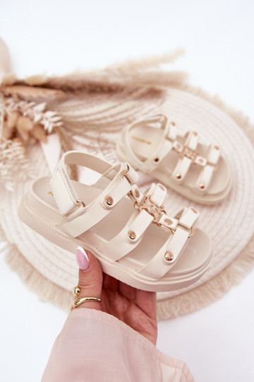 Kindersandalen in goudkleur met zandkleurige details Lunessa