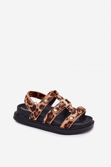 Kindersandalen in goudkleur met luipaardprintdetails Lunessa 2