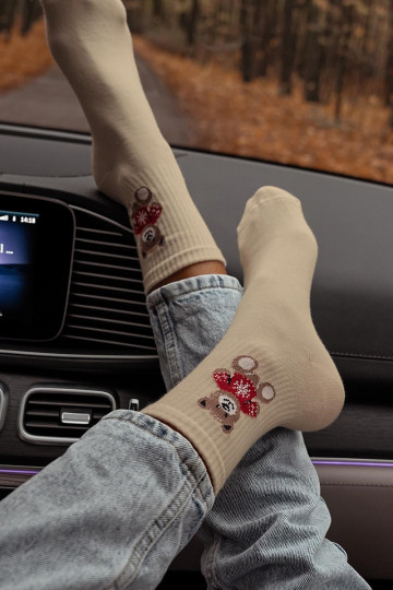Socken Feminin Teddybären Zu SZueterku Beige