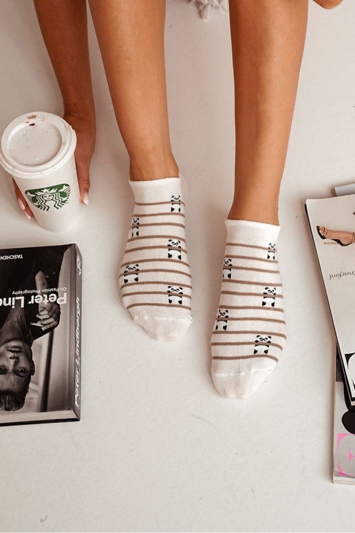 Chaussettes Féminin BaÀełniane Panda I Bandes couleur ivoire Chaussettes Féminin BaÀełniane Panda I Bandes couleur ivoire