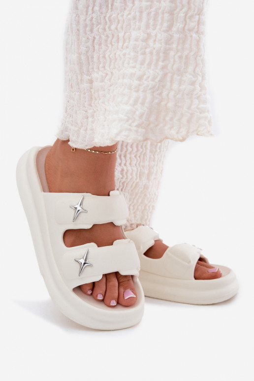 Leichte Hausschuhe Damenhausschuhe mit einer Plattform elfenbeinfarbe FaloZuena