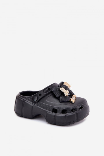 Chaussons Puéril Puéril Pantoufles légères avec des rubans I Ozdobami couleur noire Selvana