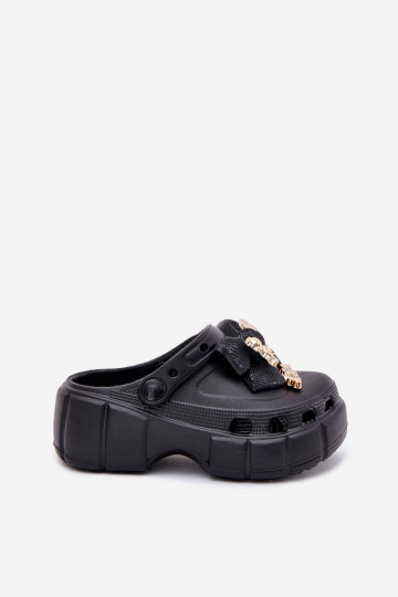Chaussons Puéril Puéril Pantoufles légères avec des rubans I Ozdobami couleur noire Selvana 2