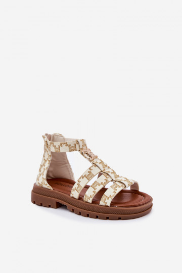 Kinderen gladiatorsandalen met gouden details in zandkleur 2