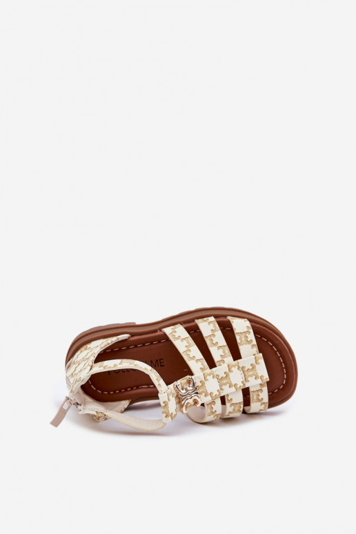 Kindisch Sandalen Gladiator Ze goldene Farbem Detalem Beige Vesira