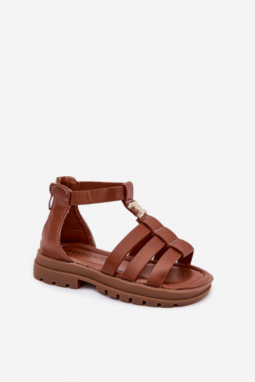 Kinderen gladiatorsandalen met gouden details in bruin 2