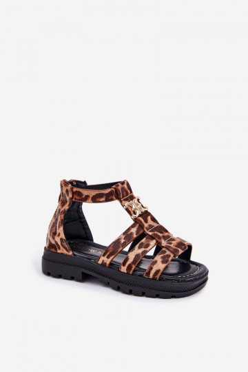 Kinderen sandalen Gladiator Ze gouden kleurm Detalem met luipaardbontpatronen Vesira 2