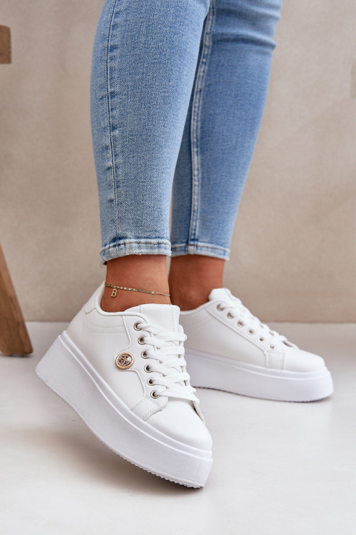 Eko Leer Sneakers model schoenen met platform Ze gouden kleurm Detalem Initte kleur Zingie