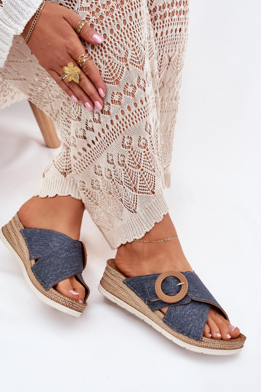 Damespantoffels Op de INig versieren met gespen Inblu RV000012 blauIn Damespantoffels Op de INig versieren met gespen Inblu RV000012 blauIn