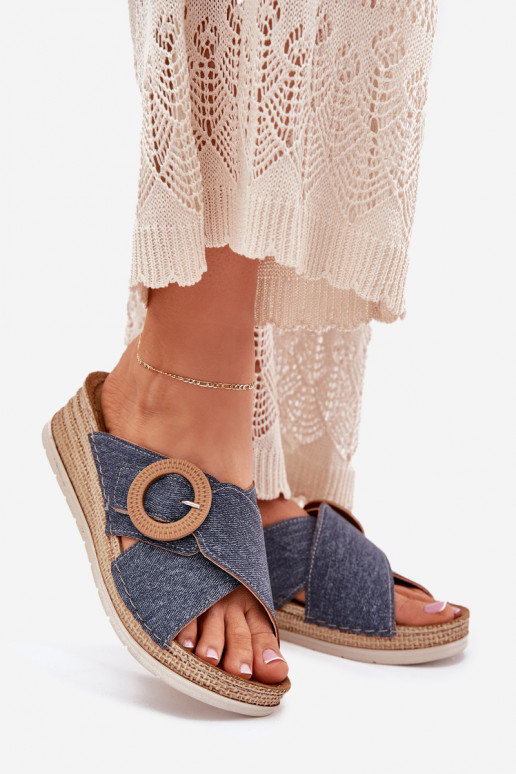 Pantoufles pour femmes Sur un coin décorer avec boucles Inblu RV000012 couleur bleue