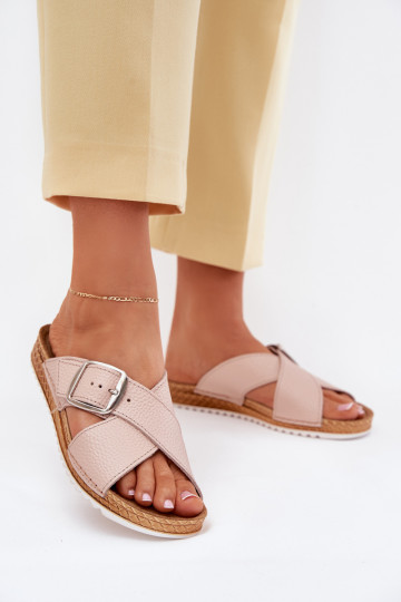 Pantoufles en cuir Féminin avec boucles Inblu VO0004GU couleur rose