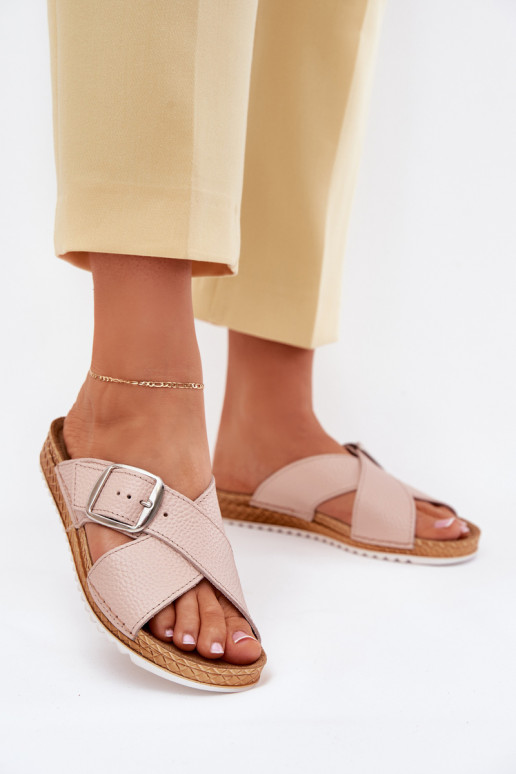 Pantoufles en cuir Féminin avec boucles Inblu VO0004GU couleur rose Pantoufles en cuir Féminin avec boucles Inblu VO0004GU couleur rose