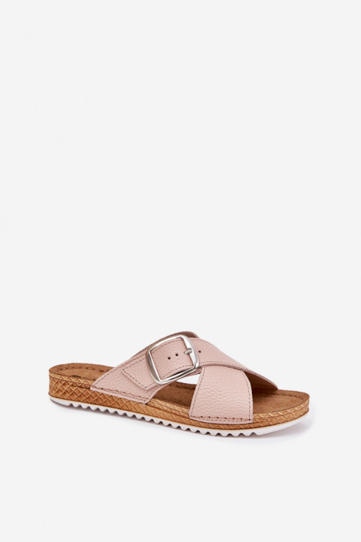 Pantoufles en cuir Féminin avec boucles Inblu VO0004GU couleur rose Pantoufles en cuir Féminin avec boucles Inblu VO0004GU couleur rose