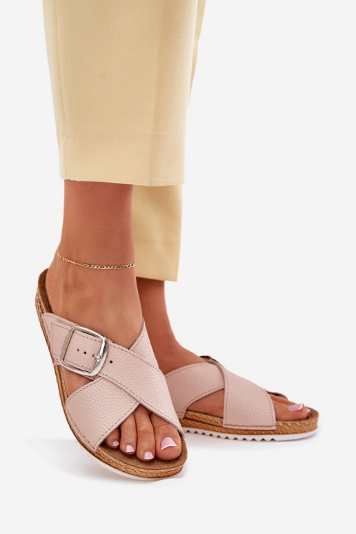 Pantoufles en cuir Féminin avec boucles Inblu VO0004GU couleur rose Pantoufles en cuir Féminin avec boucles Inblu VO0004GU couleur rose