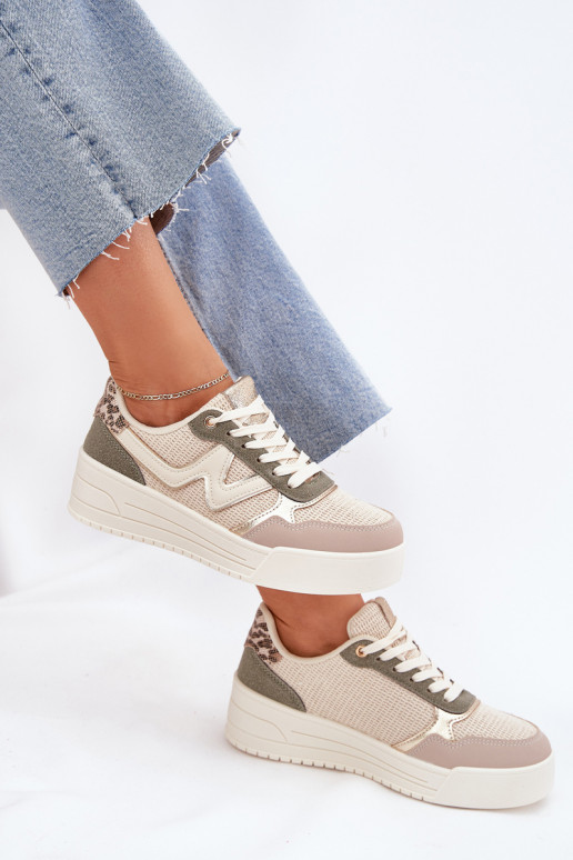 Sneakers model schoenen Dames met platform met luipaardbontpatronen beige Kelsia Sneakers model schoenen Dames met platform met luipaardbontpatronen beige Kelsia