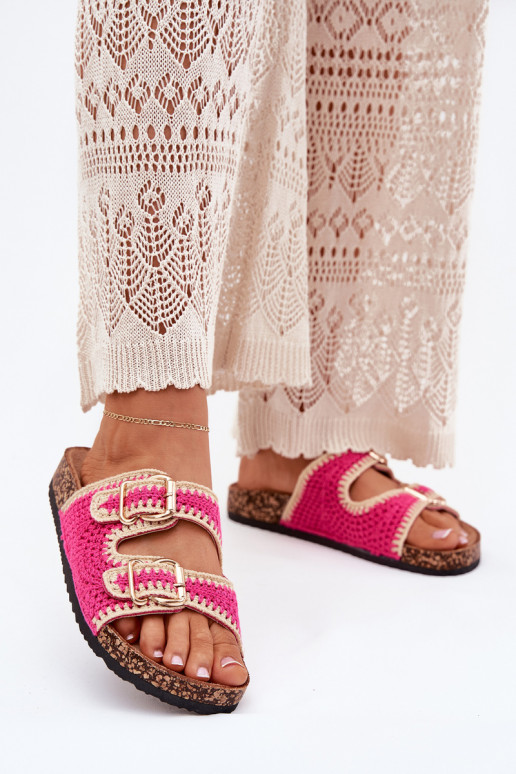 SzydełkoZue Damenhausschuhe Ze goldene Farbemi mit Schnallenmi pinke Farbe Fenira SzydełkoZue Damenhausschuhe Ze goldene Farbemi mit Schnallenmi pinke Farbe Fenira