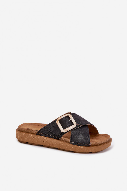 Pantoufles pour femmes avec boucles Inblu ED000025 couleur noire