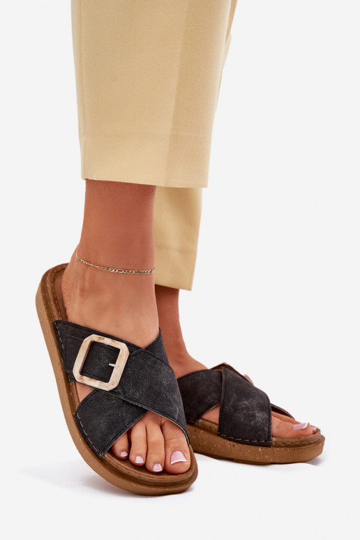 Pantoufles pour femmes avec boucles Inblu ED000025 couleur noire