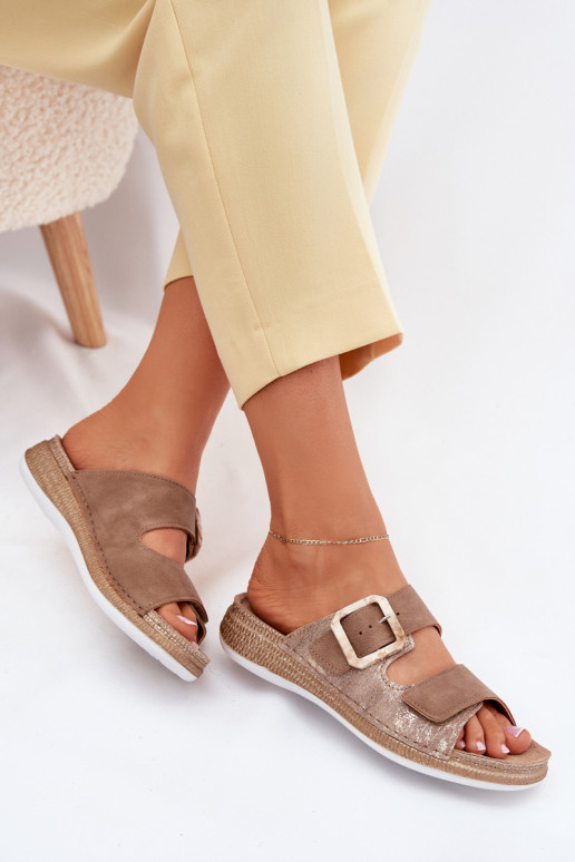 Pantoufles pour femmes avec boucles I avec fermoir adhésifem INBLU MK000013 marron