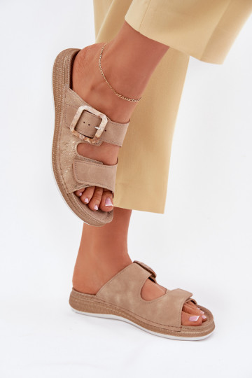 Damespantoffels met gespen I met lijmbevestigingem INBLU MK000013 beige