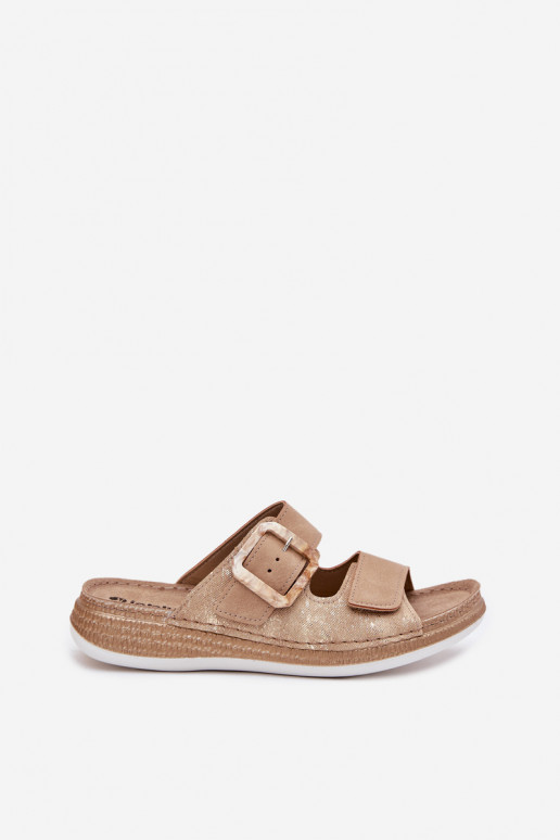 Damenhausschuhe mit Schnallen I mit Klebeverschlussem INBLU MK000013 Beige