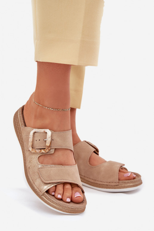 Damenhausschuhe mit Schnallen I mit Klebeverschlussem INBLU MK000013 Beige