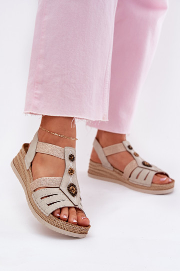 Dames sandalen op platform met mooie details Inblu RV000015 in ivoorkleur 2