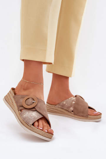 Chaussons pour femmes sur plateforme décorés de boucles Inblu RV000012 bruns