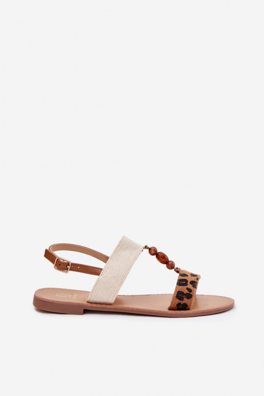 Sandalen voor dames met kralen met luipaardbontpatronen bruine kleur Virona Sandalen voor dames met kralen met luipaardbontpatronen bruine kleur Virona