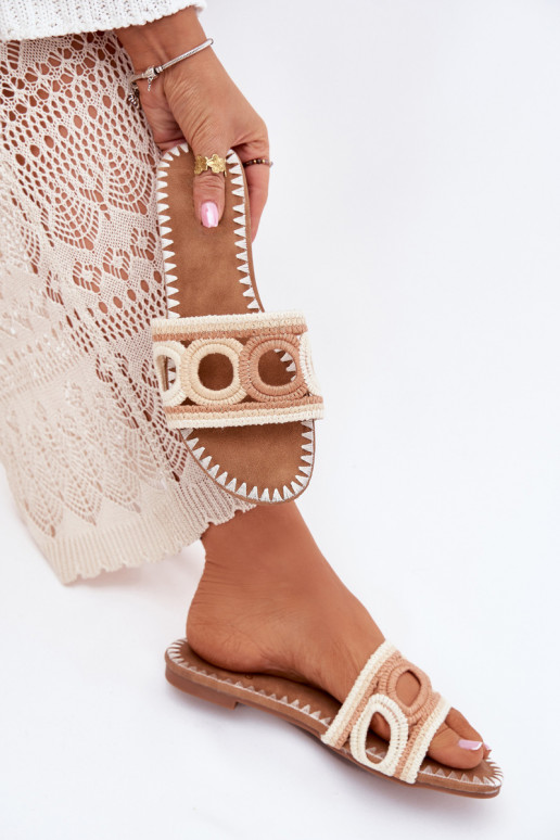 SzydełkoZue Damenhausschuhe mit breiten Absätzen Beige Nirina SzydełkoZue Damenhausschuhe mit breiten Absätzen Beige Nirina