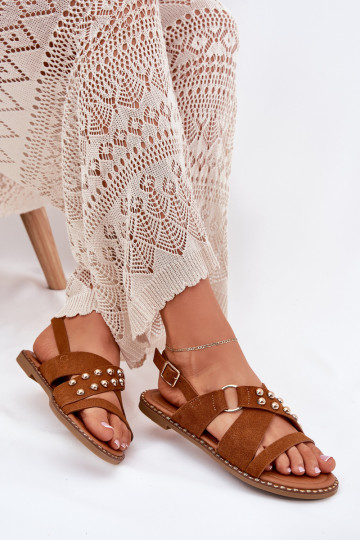 Sandales à talons larges avec boucles dorées couleur marron Zanira