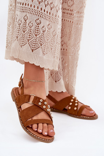 Damensandalen mit breiten Absätzen Ze goldene Farbemi Stollen braune Farbe Zanira 2