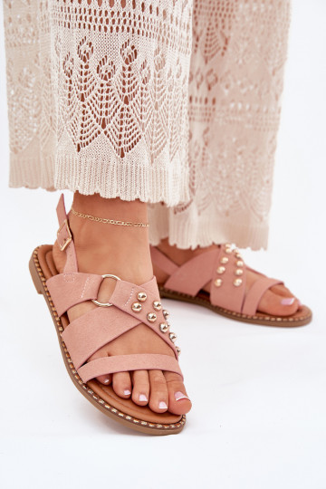 Sandales à talons larges avec boucles dorées couleur rose Zanira