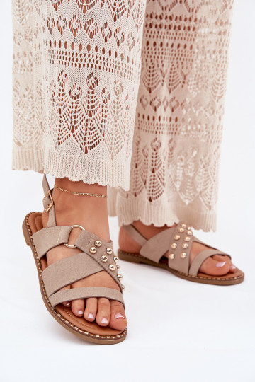Damensandalen mit breiten Absätzen Ze goldene Farbemi Stollen Beige Zanira 2