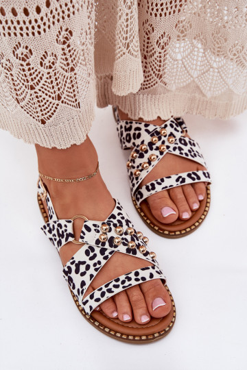Sandales à talons larges avec boucles dorées couleur blanche et noire Zanira