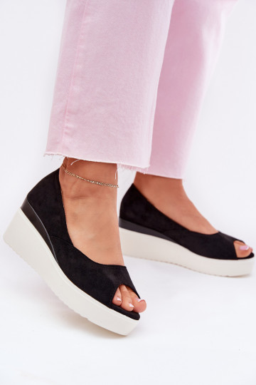 Sandales pour femmes sur plateforme en suède éco noire Velira 2